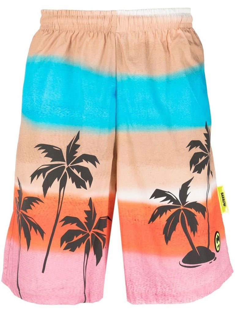 Multicolor Cotton Palm Tree Shorts