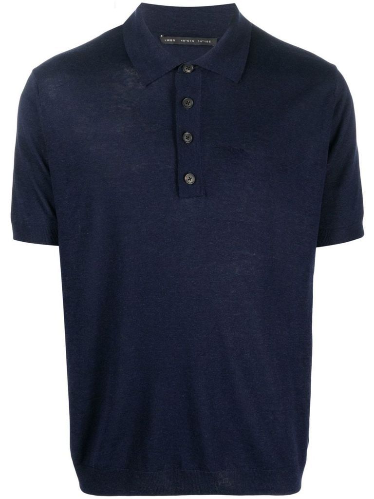 Navy Blue Silk-Linen Blend Polo Shirt