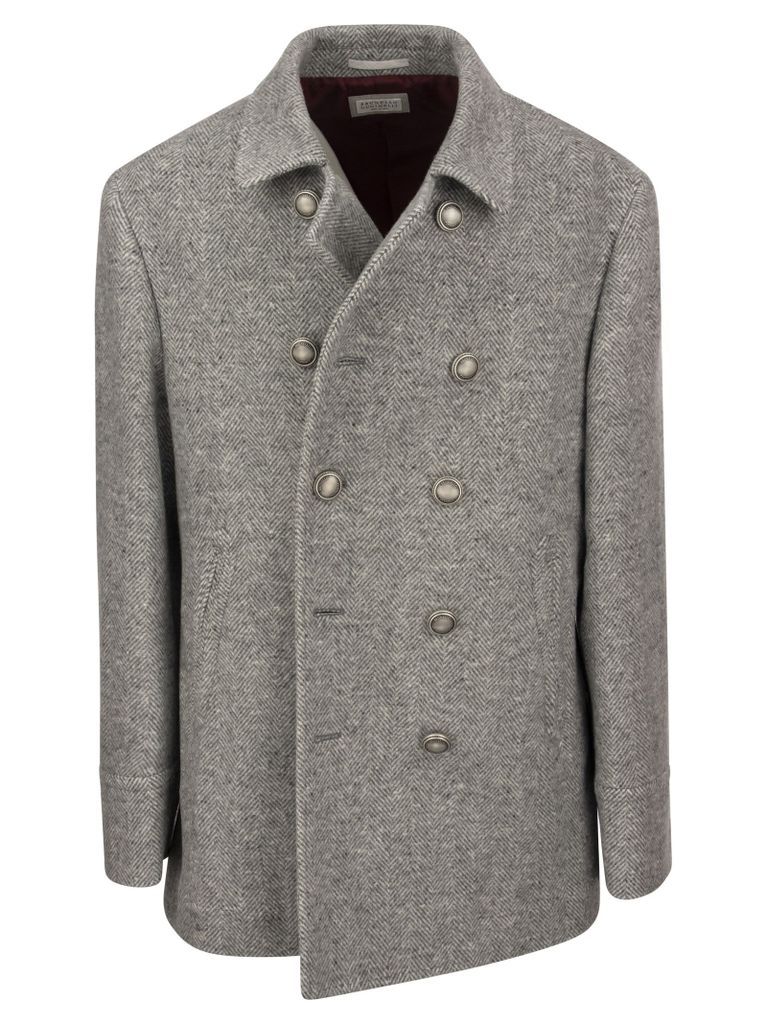 One-And-A-Half-Breasted Wool And Cashmere Coat With Metal Buttons