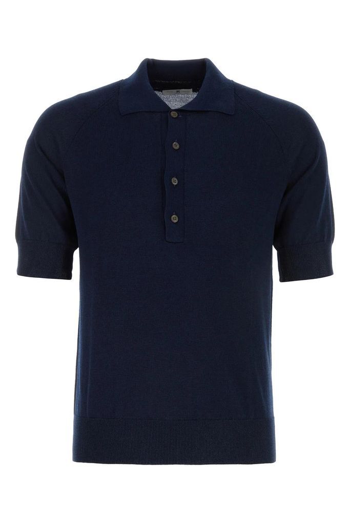 Navy Blue Cotton Blend Polo Shirt