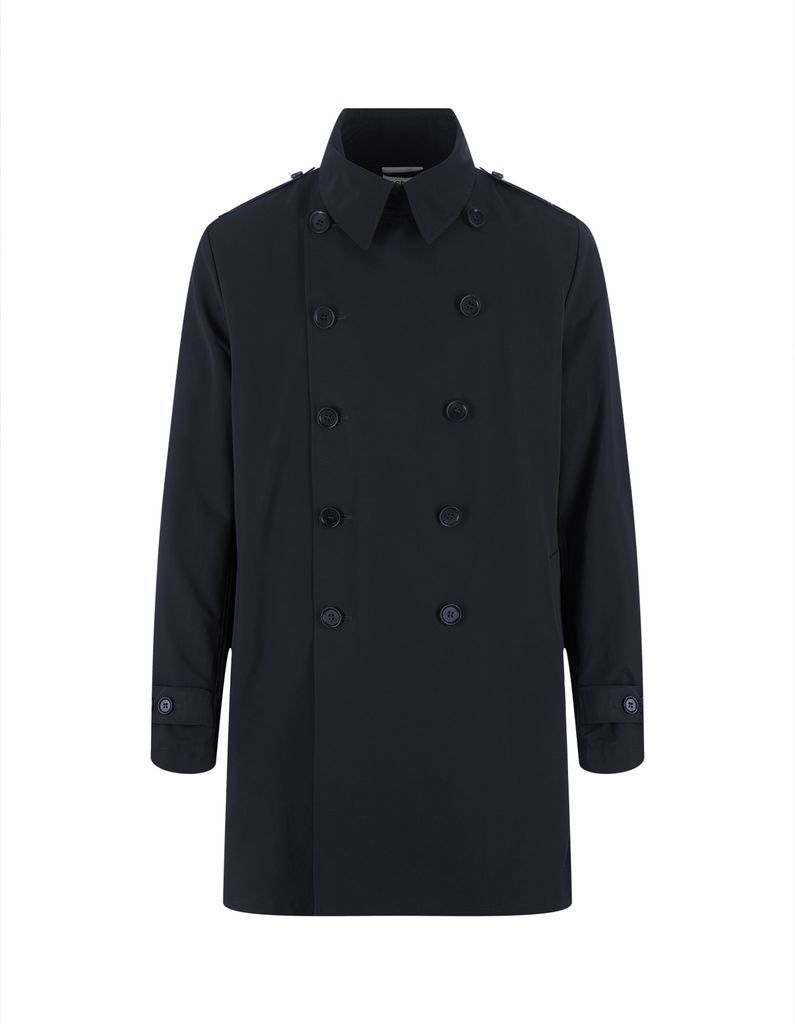 Navy Blue Gabardine Double-Breasted Trench Coat