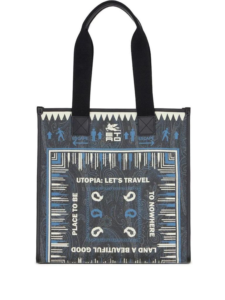 Navy Blue Shopping Bag With Bandana Print