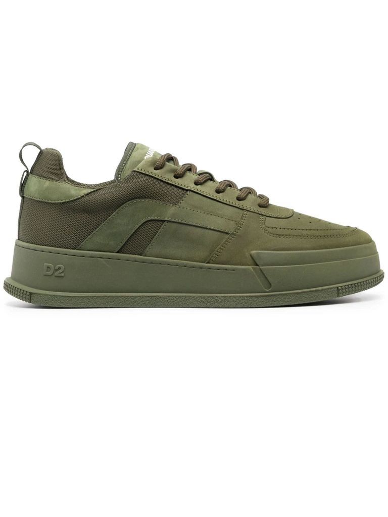 Olive Green Leather Sneakers