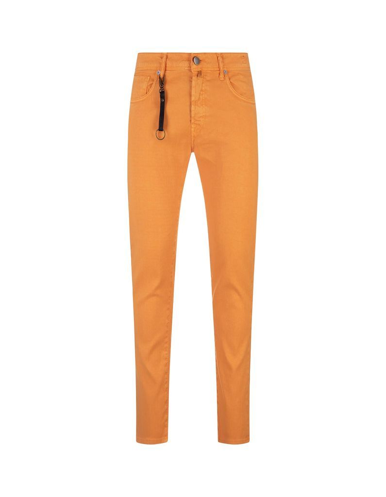 Orange Linen Slim Fit Trousers