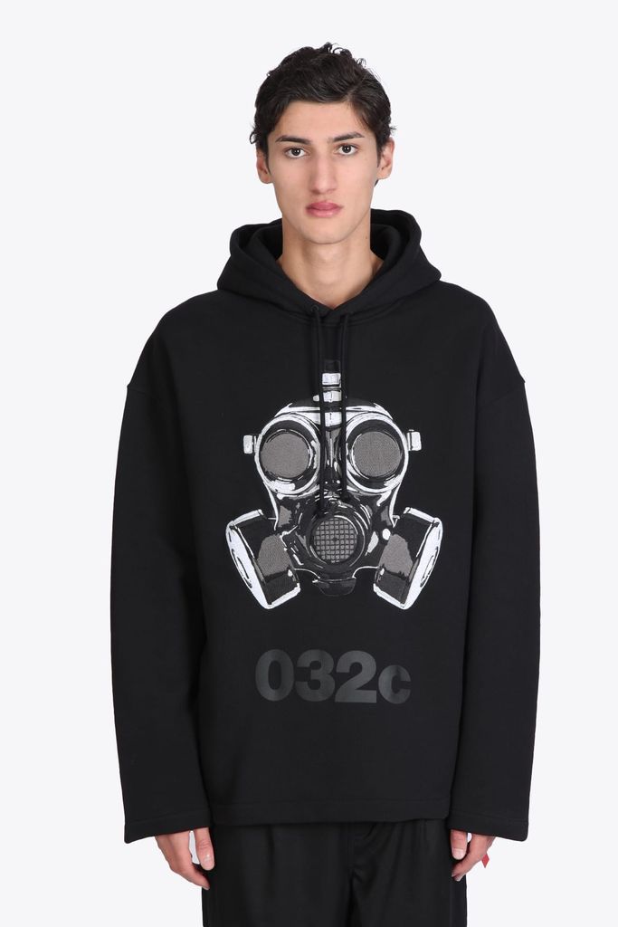 Oversized Mask Hoodie Black Cotton Hoodie With Gas Mask Print - Oversized Mask Hoodie