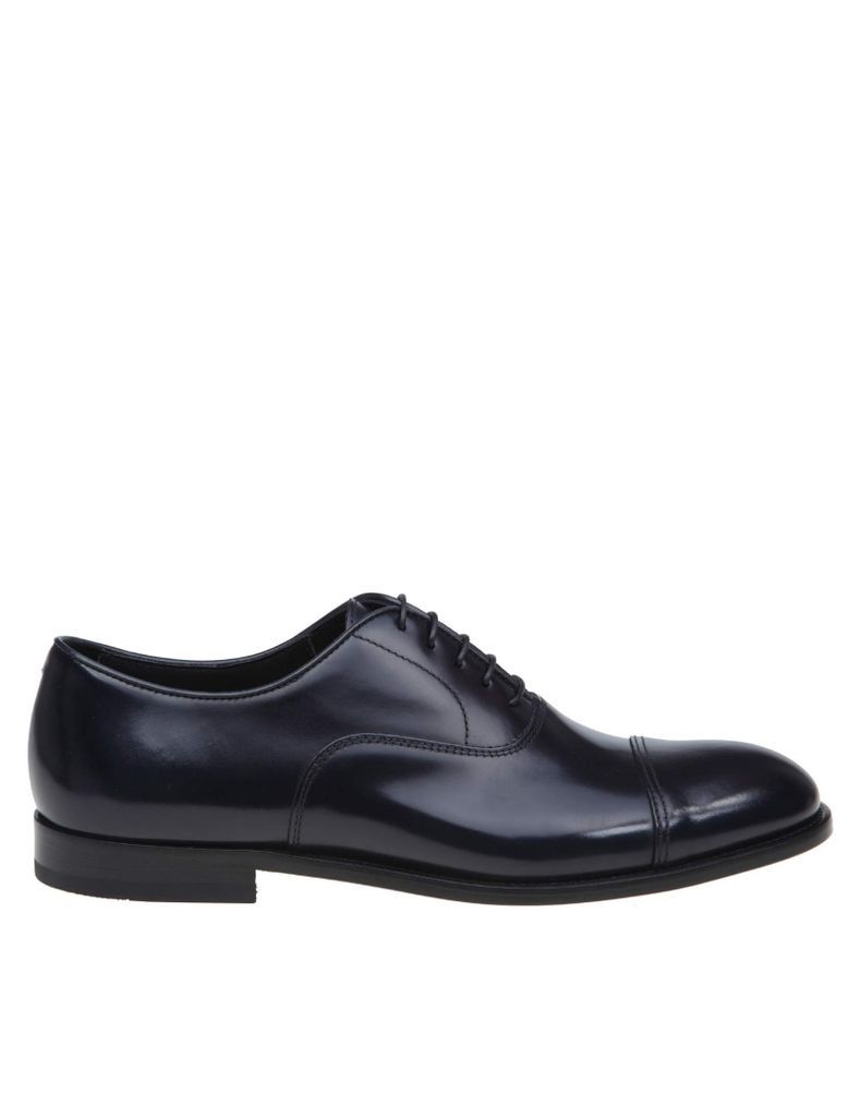 Oxford Lace-Up Shoes In Dark Blue Leather
