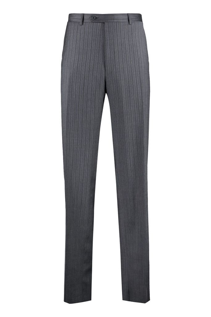 Pin-Striped Wool Tailored Trousers