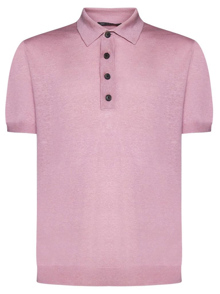 Pink Silk-Linen Blend Polo Shirt