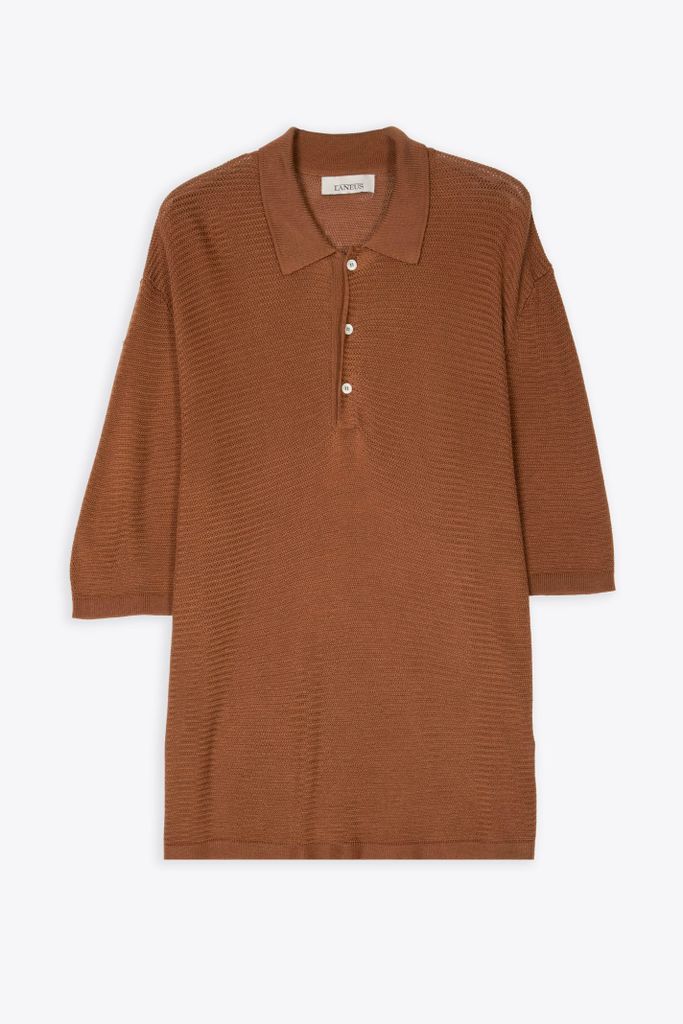Polo M/c Cupro Brown Knitted Polo Shirt