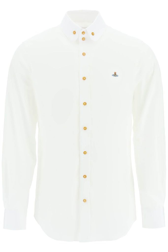 Poplin Shirt With Button-Down Collar And Orb Embroidery