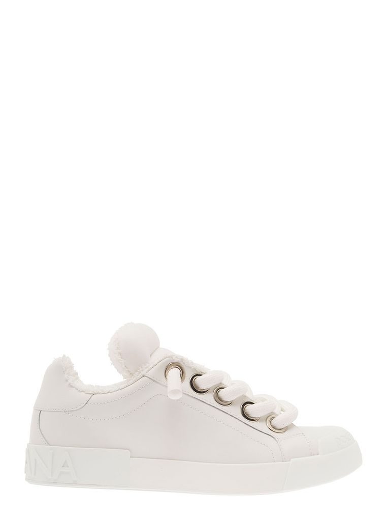 Portofino White Low-Top Sneakers With Oversized Laces In Leather Man