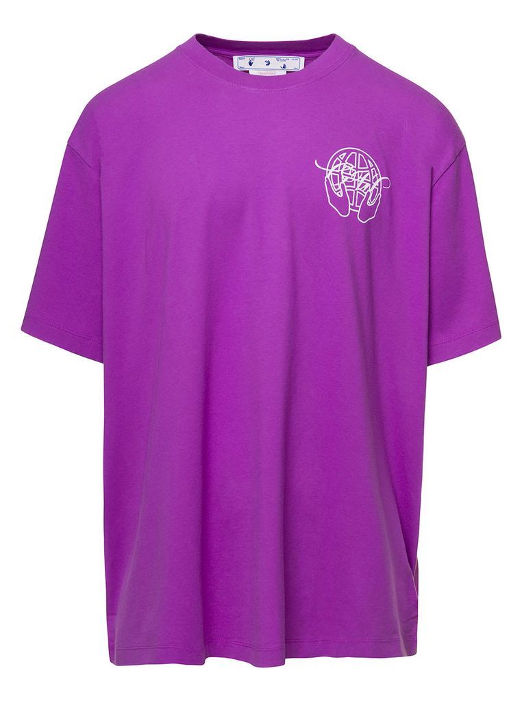 Purple Crewneck T-Shirt With Contrasting Logo Print In Cotton Man