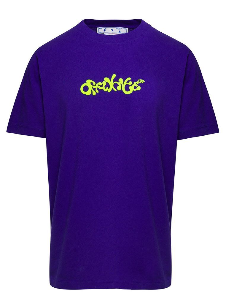 Purple Crewneck T-Shirt With Front And Rear Opposite Print In Cotton Man