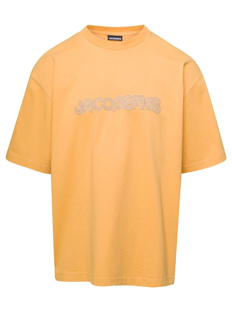 Raphia Dark Yellow T-Shirt With Front Logo Embroidery In Cotton Man
