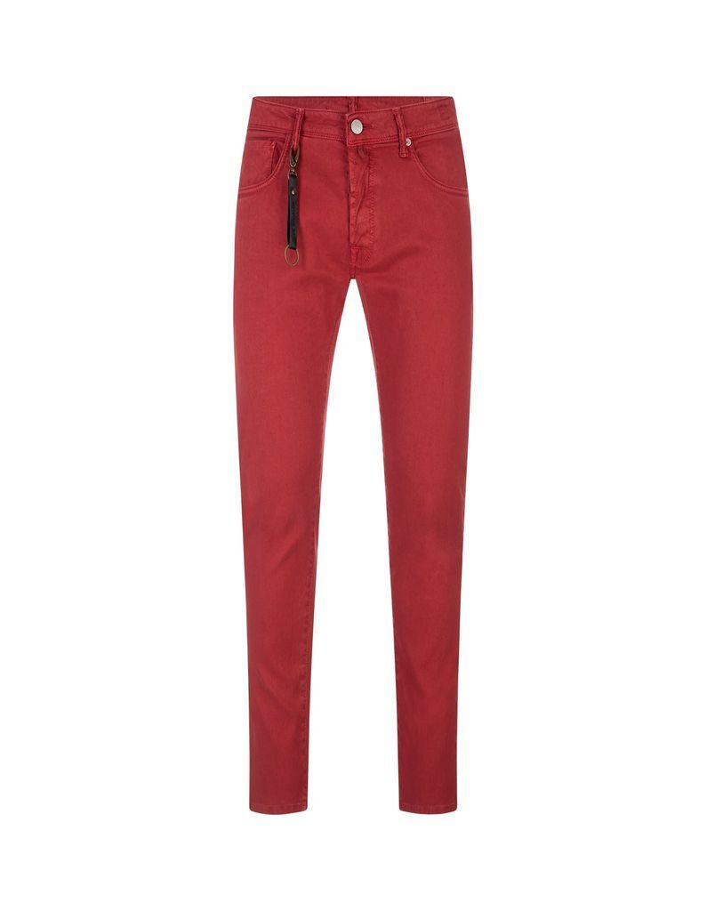 Red Linen Slim Fit Trousers