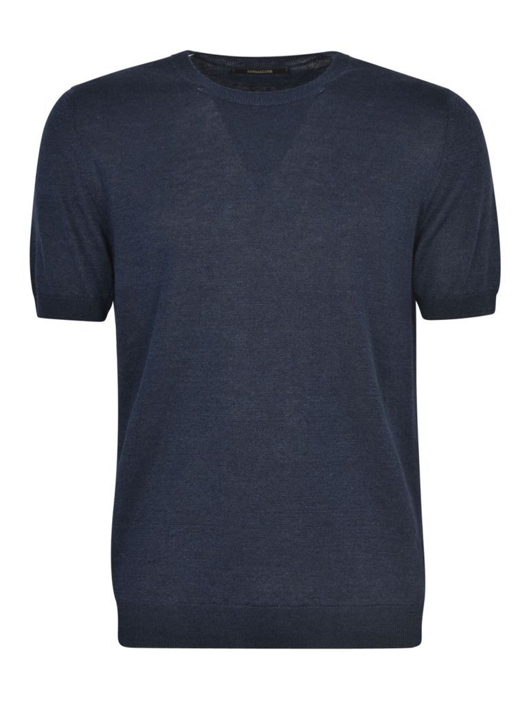 Rib Trim Plain Knit T-Shirt