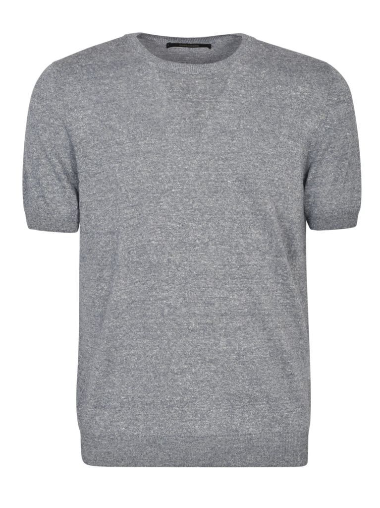 Rib Trim Plain Knit T-Shirt