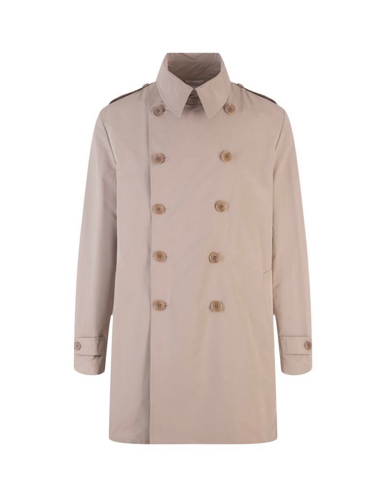Sand Gabardine Double-Breasted Trench Coat