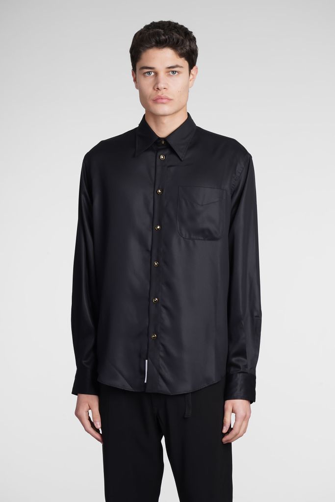 Shirt In Black Wool And Polyester