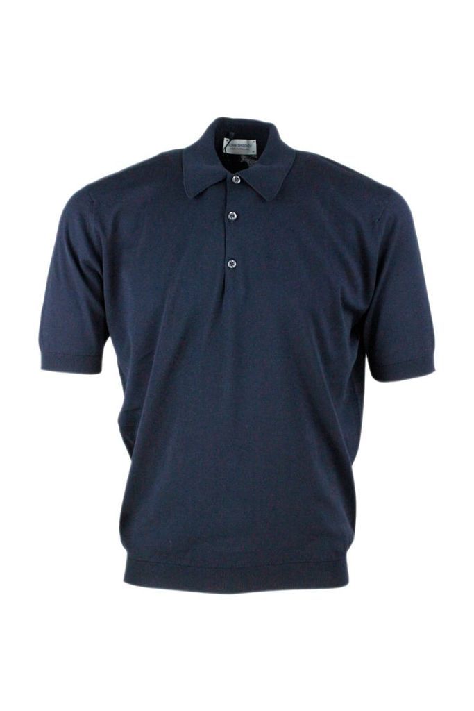 Short-Sleeved Polo Shirt In Extra-Fine Cotton Thread With Three Buttons