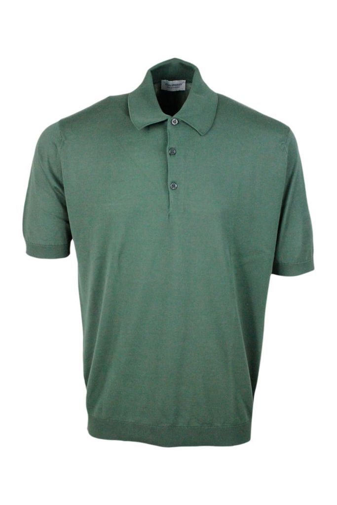 Short-Sleeved Polo Shirt In Extra-Fine Cotton Thread With Three Buttons