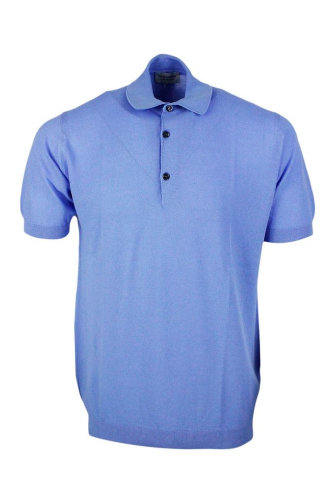 Short-Sleeved Polo Shirt In Extrafine Piqué Cotton Thread With Three Buttons