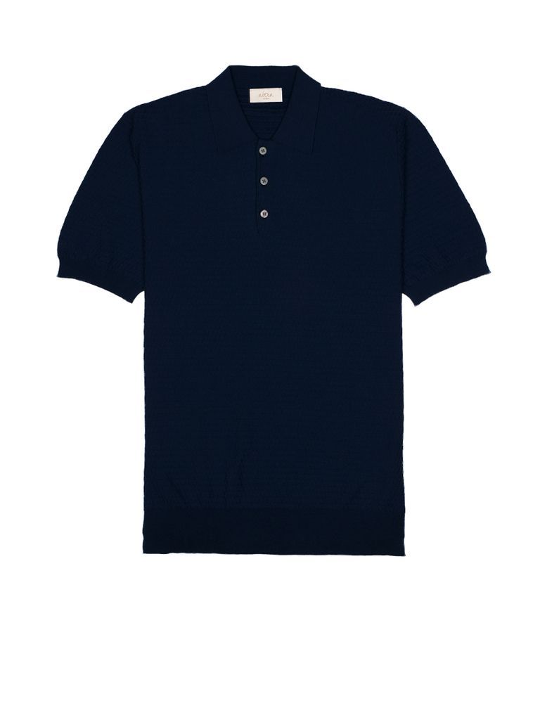 Short-Sleeved Polo Shirt In Blue Cotton