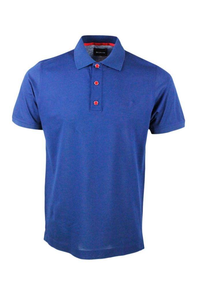 Short-Sleeved Polo Shirt In Very Soft Cotton Crepes With Closure With Three Press Studs With Logo