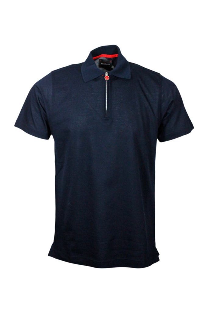 Short-Sleeved Polo Shirt In Very Soft Piqué Cotton With Half Zip Closure With Logo On The Zip Puller