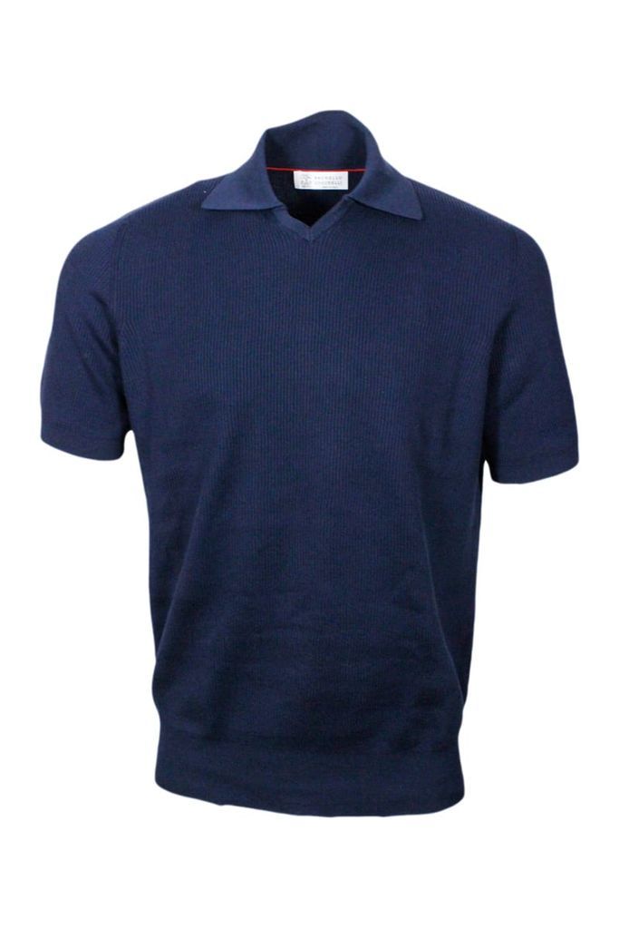 Short-Sleeved Polo Shirt Made In Half English Rib With V-Neck Without Buttons.