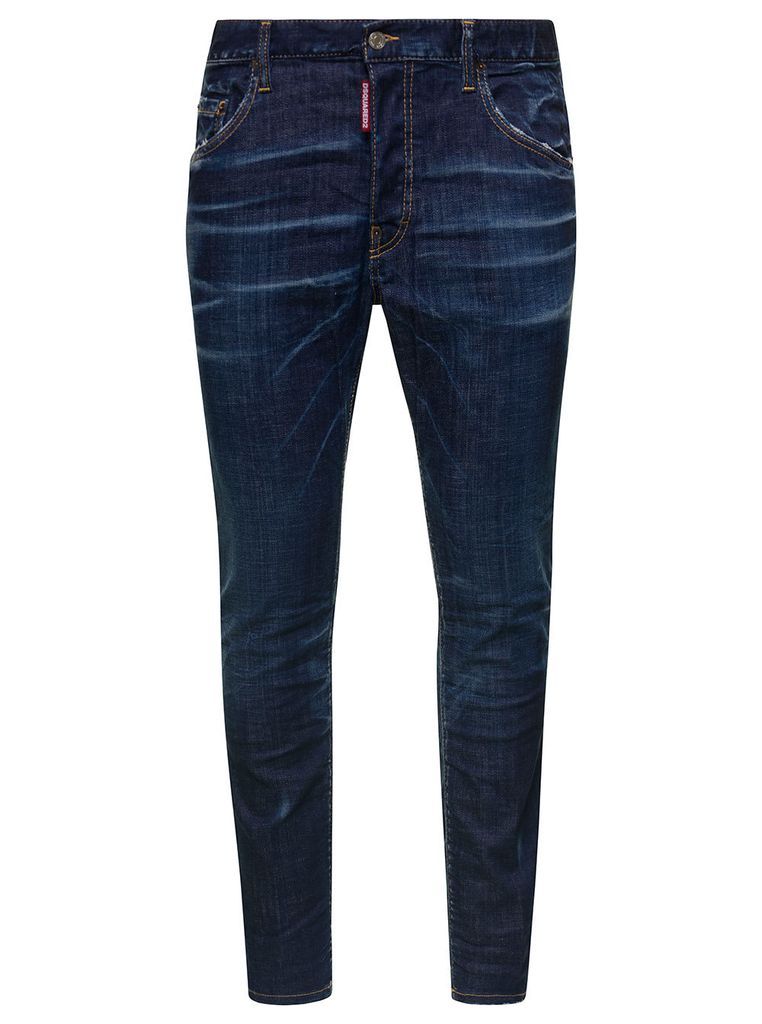 Skater Blue 5-Pocket Style Jeans With Logo Patch In Cotton Denim Man