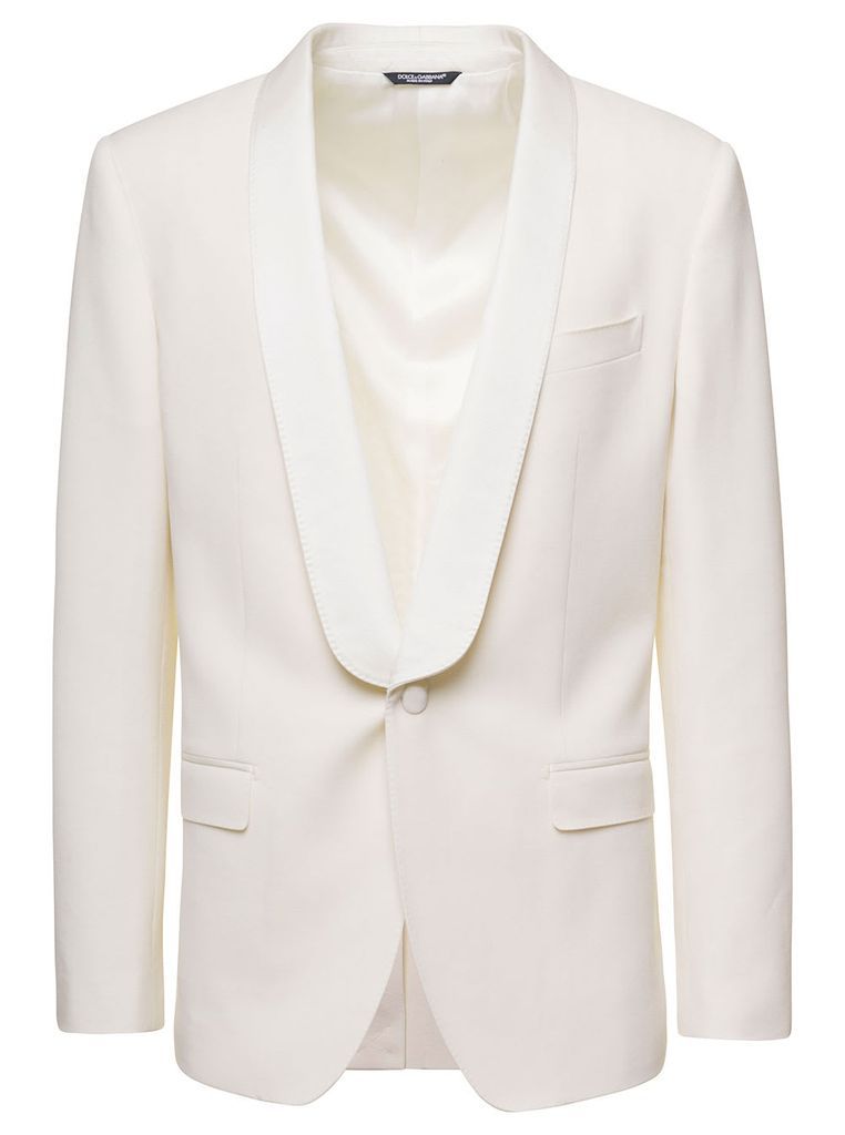 Sicilia White Single-Breasted Tuxedo Jacket With Shawl Revers In Wool And Silk Blend Man
