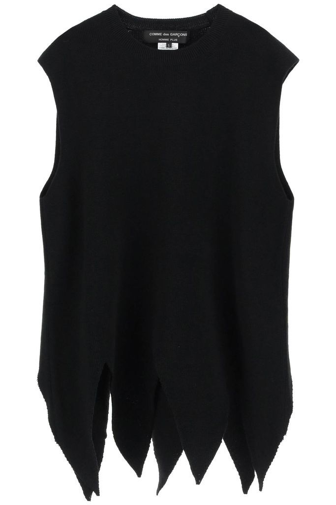 Sleeveless Pullover With Frayed Spiked Hem