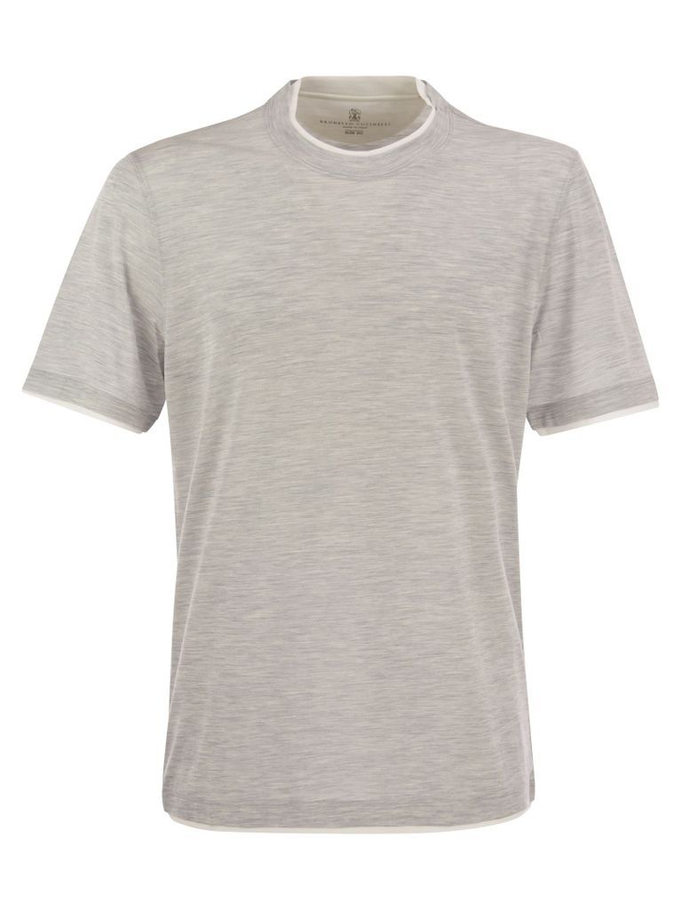 Slim Fit Crew Neck T-Shirt In Light Silk And Cotton Jersey