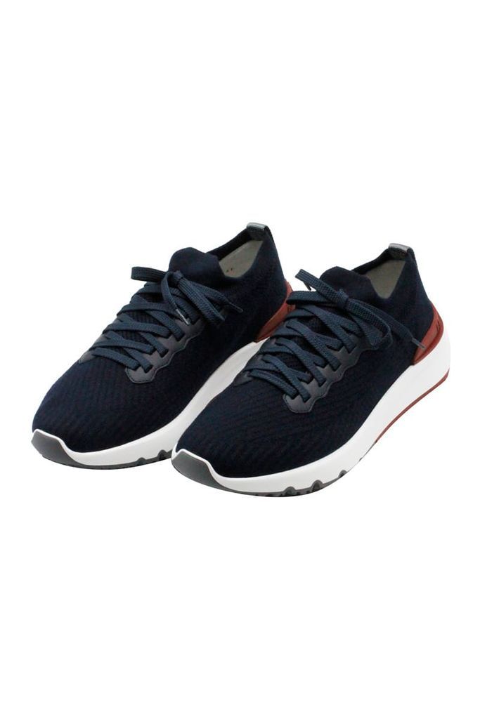 Sneaker Runner In Cotton Knit And Semi-Glossy Calfskin, Lace-Up Closure