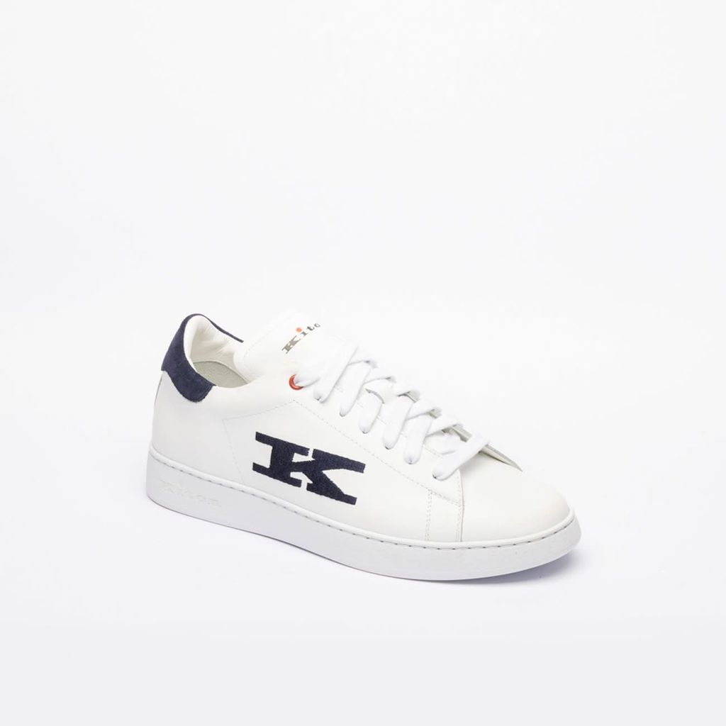 Sneakers With Logo Calfskin White & Blu Evac Sole