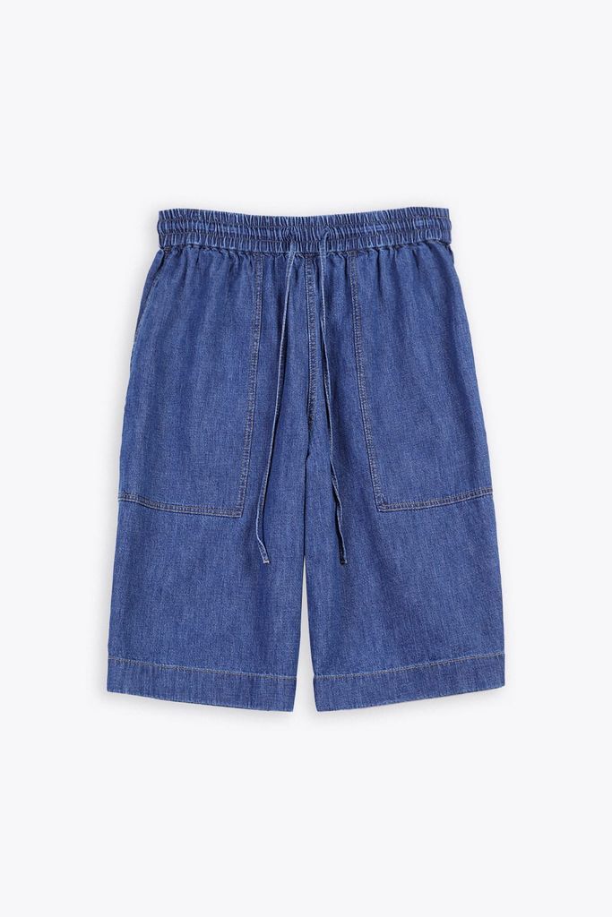 Soft Wash Denim Short Wide Leg Blue Denim Short - Yoto