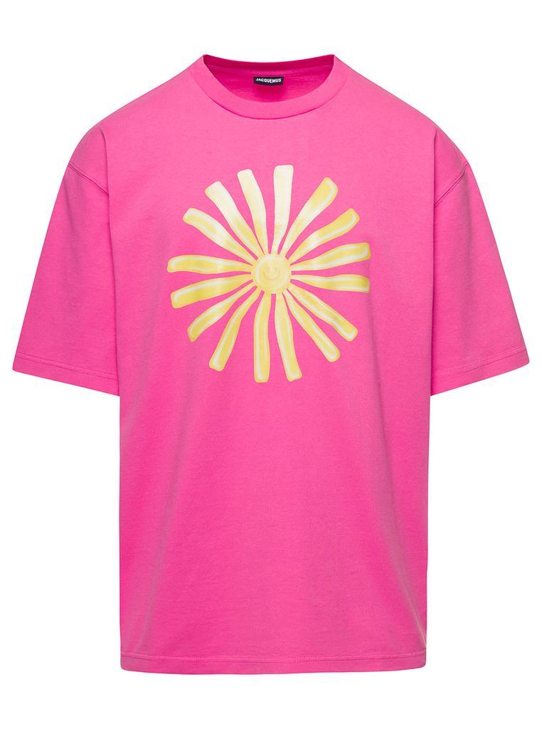 Soleil Pink T-Shirt With Sun Print On The Front In Cotton Man