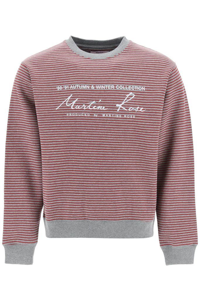 Striped Crewneck Sweatshirt Featuring Logo Print