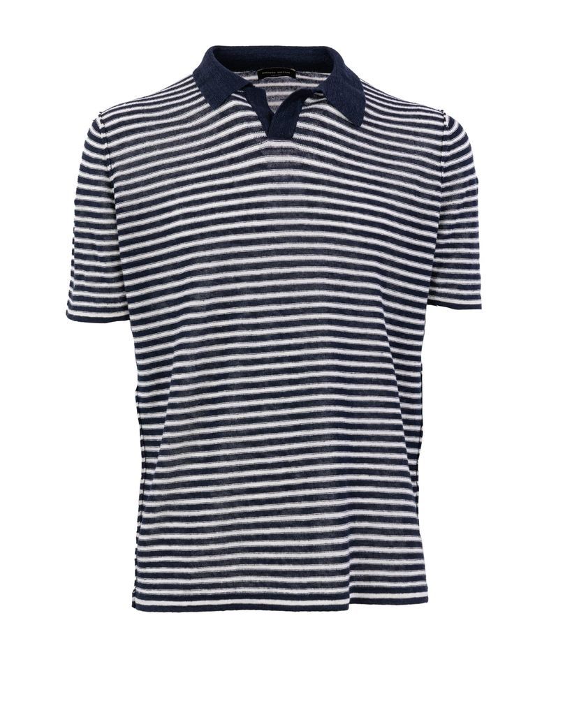 Striped Knit Linen Polo Shirt