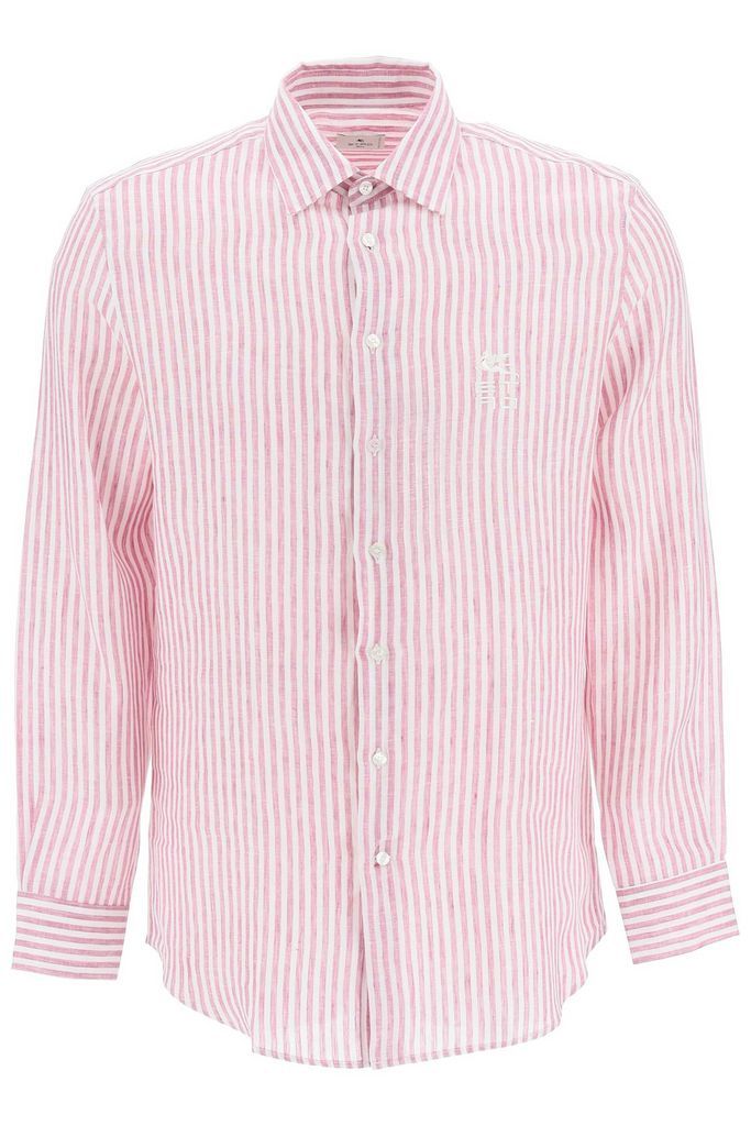 Striped Linen Shirt With Cube Logo