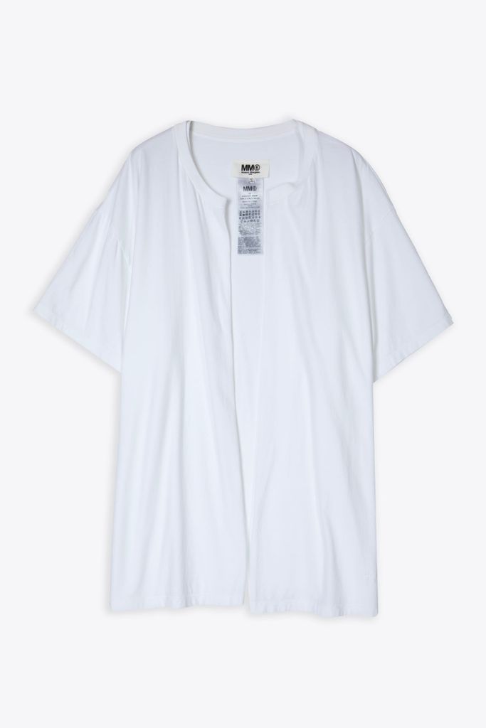 T-Shirt White Cotton Front Opening T-Shirt