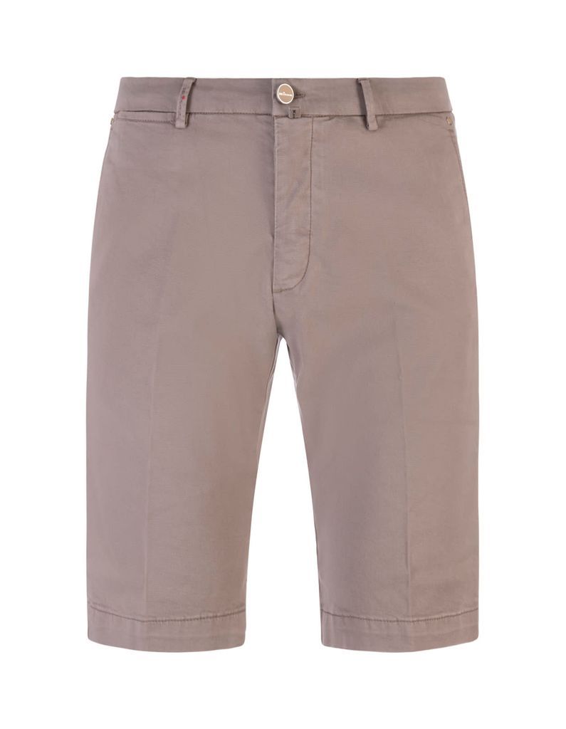 Taupe Cotton Blend Bermuda Shorts