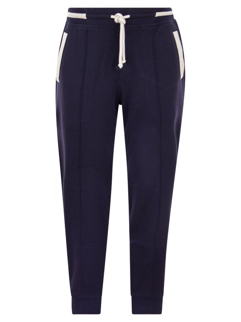 Techno Cotton Fleece Trousers With Contrasting Details And Elasticated Hem