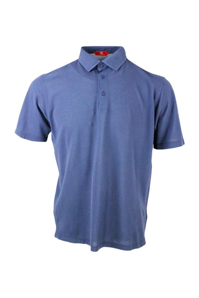 Three-Button Short-Sleeved Polo Shirt In Light And Fresh Stretch Crepe Cotton