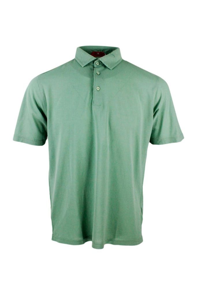 Three-Button Short-Sleeved Polo Shirt In Light And Fresh Stretch Crepe Cotton