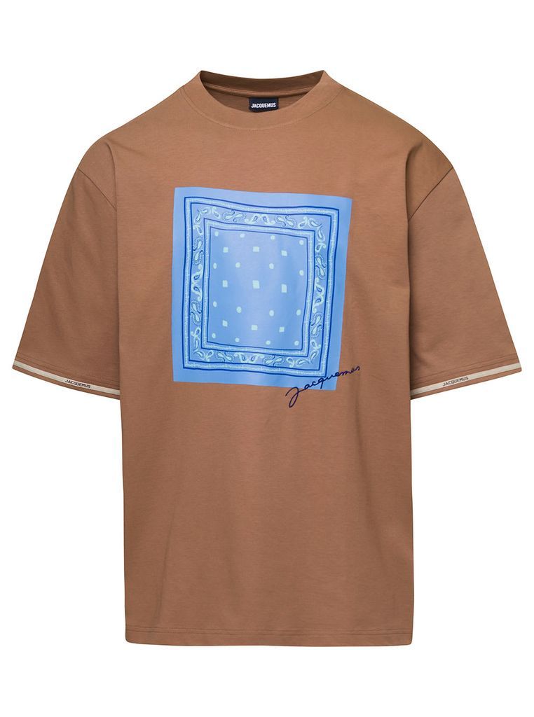 Toalha Brown T-Shirt With Bandana Print And Logo Embroidery In Cotton Man