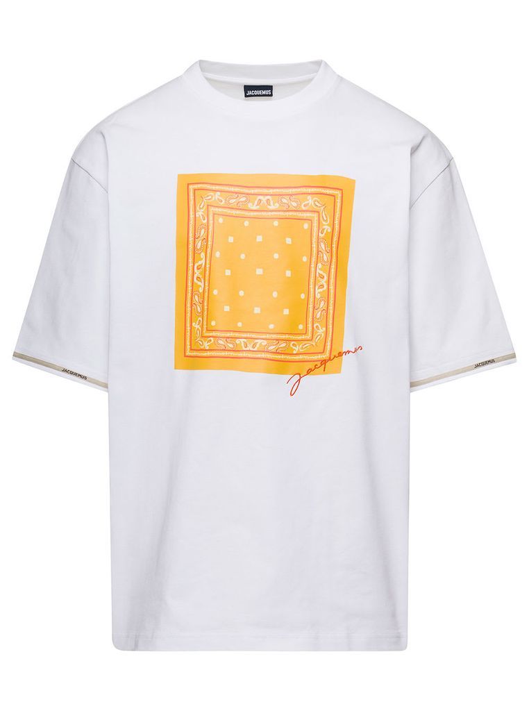 Toalha White T-Shirt With Bandana Print And Logo Embroidery In Cotton Man