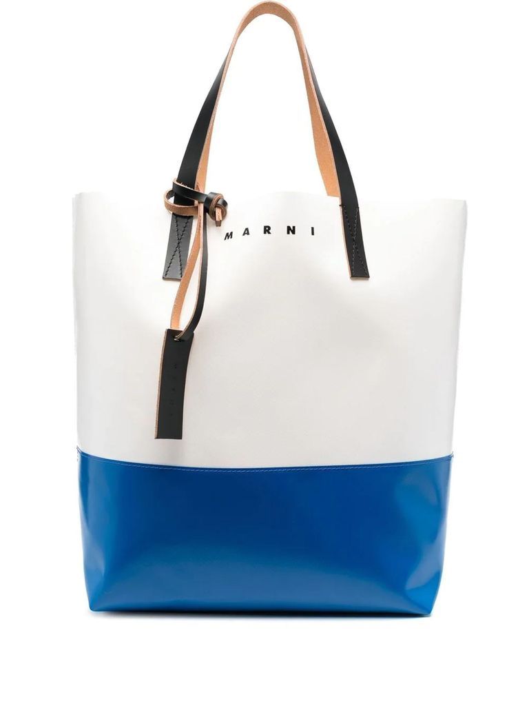 Tribeca Shopping Bag In White And Blue
