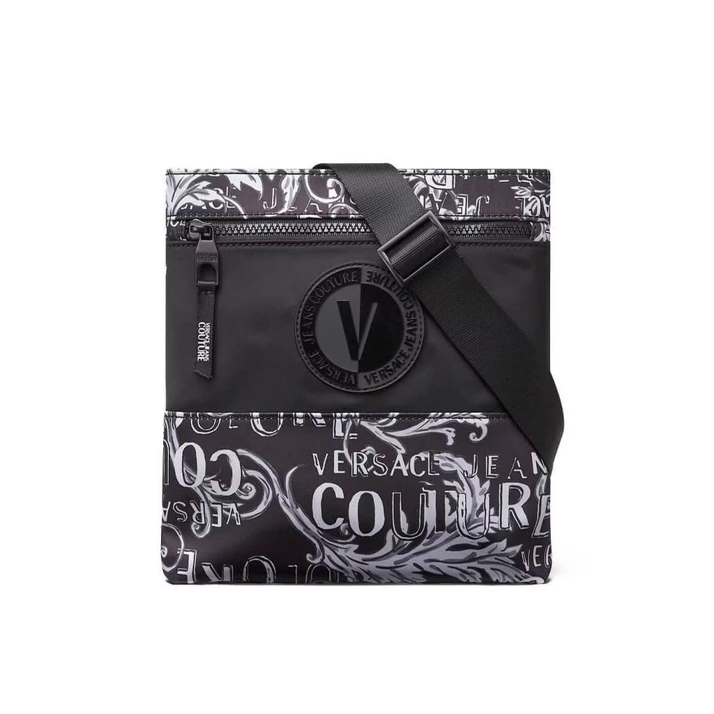 V-Emblem Logo Couture Black Crossbody Bag